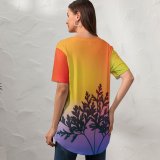 yanfind V Neck T-shirt for Women Marek Piwnicki Herbal Plant Gradient RGB Light Colorful Multicolor Silhouette Vibrant Summer Top  Short Sleeve Casual Loose
