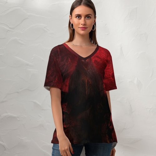 yanfind V Neck T-shirt for Women Shredder Graphics CGI Hell Demon Scary Frightening Summer Top  Short Sleeve Casual Loose