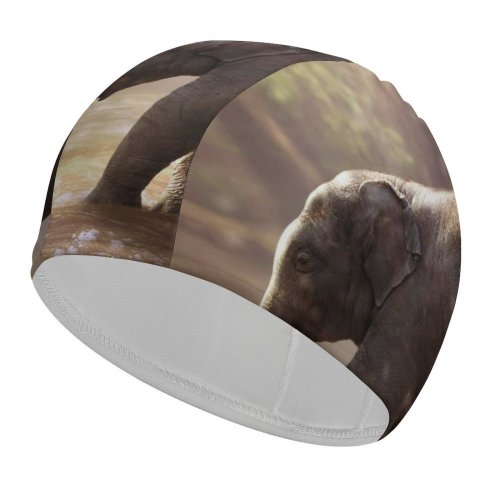 yanfind Swimming Cap Comfreak Elephant Cub Rocks River  Rays Waterhole Daytime Elastic,suitable for long and short hair