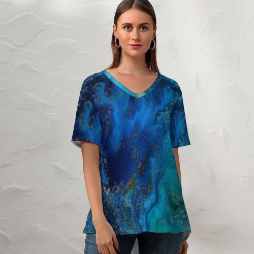 yanfind V Neck T-shirt for Women Robert Kohlhuber Abstract Liquid Art Macro Patterns  Summer Top  Short Sleeve Casual Loose
