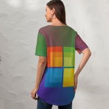 yanfind V Neck T-shirt for Women Technology Windows Colorful Gradient Summer Top  Short Sleeve Casual Loose