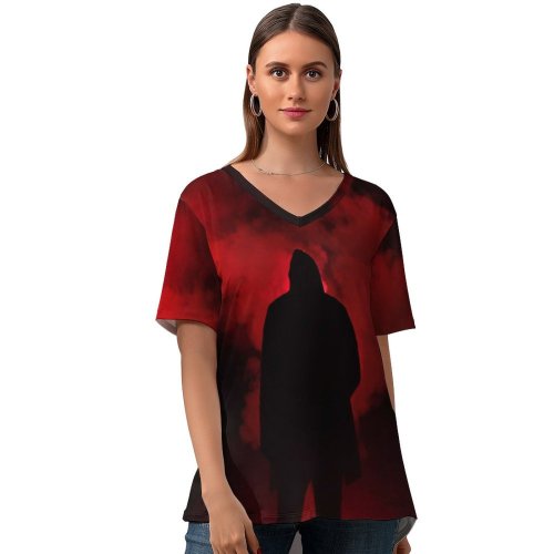 yanfind V Neck T-shirt for Women Creepy HQ Public Flare Albania Wallpapers Halloween Horror Outdoors Dark Pictures Summer Top  Short Sleeve Casual Loose
