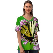 yanfind V Neck T-shirt for Women Insect Colorful Flora Wing Public Lilac Wallpapers Wildlife Plant Invertebrate Pictures Summer Top  Short Sleeve Casual Loose