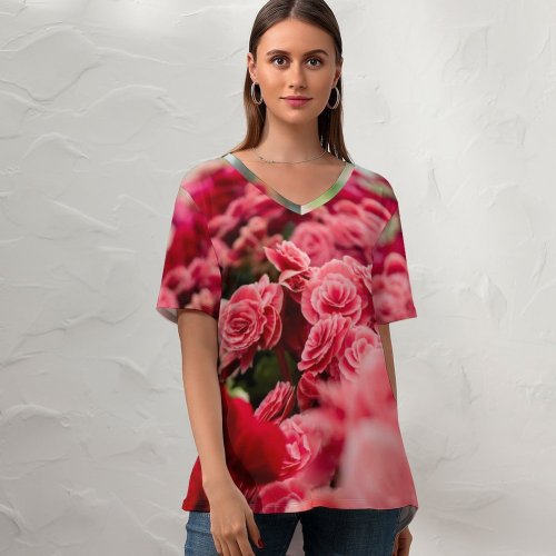 yanfind V Neck T-shirt for Women Gustavo Tabosa Flowers Flowers Blossom Flower Garden Colorful Tuberous Begonia Spring Summer Top  Short Sleeve Casual Loose