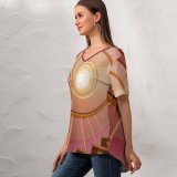 yanfind V Neck T-shirt for Women Johannes Plenio Architecture Spiral Stairs Staircase Ambient Lighting Summer Top  Short Sleeve Casual Loose