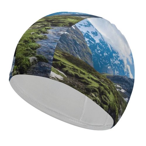 yanfind Swimming Cap Lowe Rehnberg Valley  Mountains Snow Covered Landscape  Scenery Clouds River Elastic,suitable for long and short hair