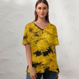 yanfind V Neck T-shirt for Women Autumn Ogorod Flowers Wallpapers Plant Garden Free Dandelion Daisy Flower Chrysanthemum Summer Top  Short Sleeve Casual Loose