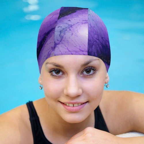 yanfind Swimming Cap Robert Kohlhuber Abstract Liquid Art Pearl Purple Flowering Fluid Elastic,suitable for long and short hair