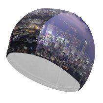 yanfind Swimming Cap Cityscape Hong Kong Night City Lights Elastic,suitable for long and short hair
