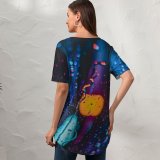 yanfind V Neck T-shirt for Women Rain Lights Bokeh Blur Glass Drops Summer Top  Short Sleeve Casual Loose