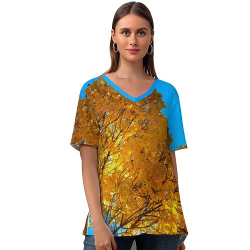 yanfind V Neck T-shirt for Women Autumn I Wallpapers Skopje Plant Ohrit Tree Shën Maple Macedonia Pictures Summer Top  Short Sleeve Casual Loose