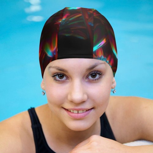 yanfind Swimming Cap Stu Ballinger Abstract Flowers Neon Flower CGI Cyberpunk Glowing Elastic,suitable for long and short hair