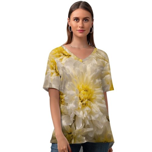 yanfind V Neck T-shirt for Women Arrangement Autumn Anther Bouquet Ogorod Petal Peony Flowers Wallpapers Dahlia Plant Summer Top  Short Sleeve Casual Loose