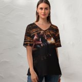yanfind V Neck T-shirt for Women Autumn Couple Wallpapers Couples Stock Free Passion Relationship Magic Forest Pictures Summer Top  Short Sleeve Casual Loose
