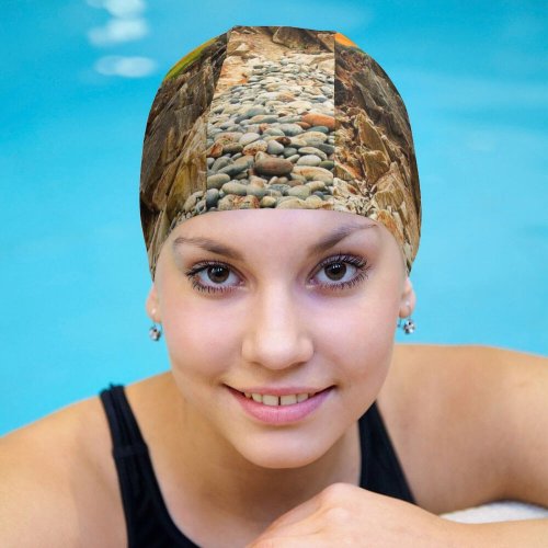 yanfind Swimming Cap Landscape Sky Rocks Pebbles Sunset Ocean Coastal Scenery Elastic,suitable for long and short hair