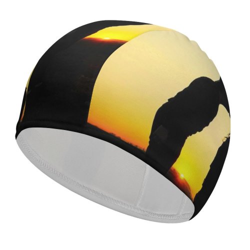 yanfind Swimming Cap Love Kissing Couple Silhouette Romantic Evening Sky Sunset Clear Horizon Together Lovers Elastic,suitable for long and short hair