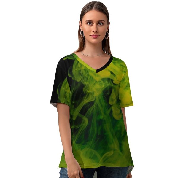 yanfind V Neck T-shirt for Women Dye Splash Acrylic Life HQ Texture Sea Wallpapers Stock Free Invertebrate Summer Top  Short Sleeve Casual Loose