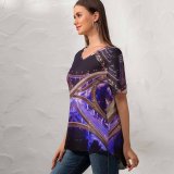 yanfind V Neck T-shirt for Women Denys Nevozhai Interchange Roads Intersection Cityscape Aerial Night Time City Lights Purple Summer Top  Short Sleeve Casual Loose