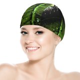 yanfind Swimming Cap Dark Leaves Drops Dew Closeup Macro   Greenery Elastic,suitable for long and short hair