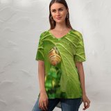yanfind V Neck T-shirt for Women Snail Leaf Leaves Plant Flower Insect Organism Invertebrate Butterfly Flowering Summer Top  Short Sleeve Casual Loose