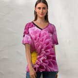 yanfind V Neck T-shirt for Women Joe DeSousa Flowers Chrysanthemum Flowers Flowers Bloom Blossom Spring Summer Top  Short Sleeve Casual Loose