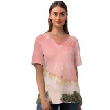 yanfind V Neck T-shirt for Women Beach Seashore Baby Aerial IOS Summer Top  Short Sleeve Casual Loose