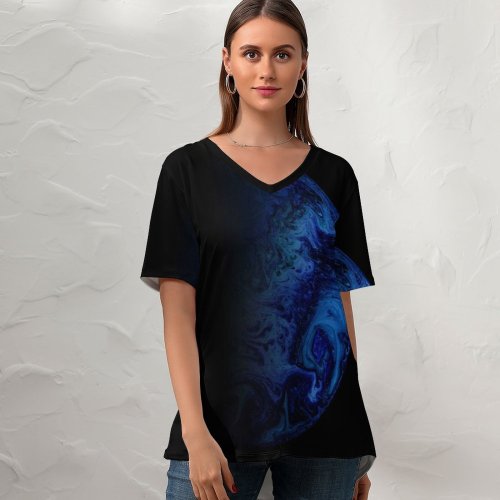 yanfind V Neck T-shirt for Women Daniel Olah Space Black Dark Planet Astronomy Outer Space  Summer Top  Short Sleeve Casual Loose