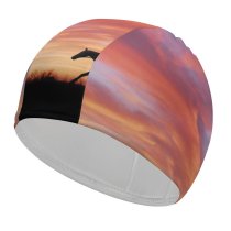 yanfind Swimming Cap Cowboy Horses Silhouette Dawn Sunset Elastic,suitable for long and short hair