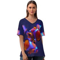 yanfind V Neck T-shirt for Women Clownfish Aquarium Underwater Summer Top  Short Sleeve Casual Loose