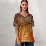 yanfind V Neck T-shirt for Women Johannes Plenio Forest Road Daylight Autumn Fall Sunrays Trees Summer Top  Short Sleeve Casual Loose