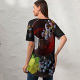 yanfind V Neck T-shirt for Women Glass Flora Sauvignon Rim Grapes Alcohol Plant Produce Fruits Wine Grape Summer Top  Short Sleeve Casual Loose