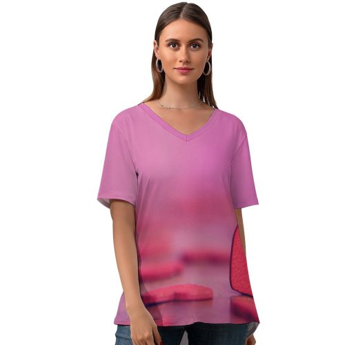 yanfind V Neck T-shirt for Women Love Love Hearts Hearts Bokeh Alone Summer Top  Short Sleeve Casual Loose