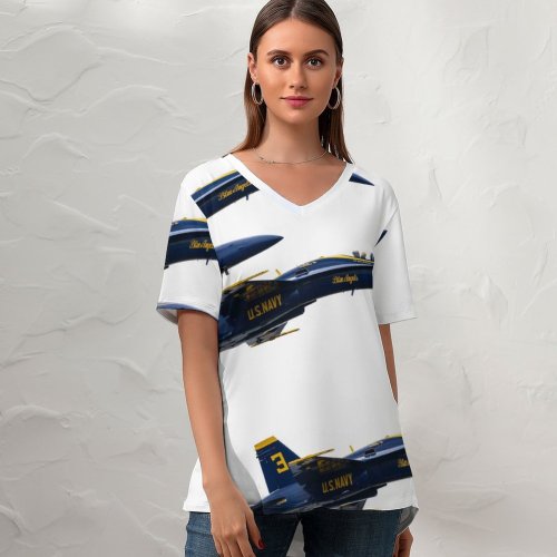yanfind V Neck T-shirt for Women Jet Flight Airship Wallpapers Free States Aircraft Airliner Pictures Transportation Airplane Summer Top  Short Sleeve Casual Loose