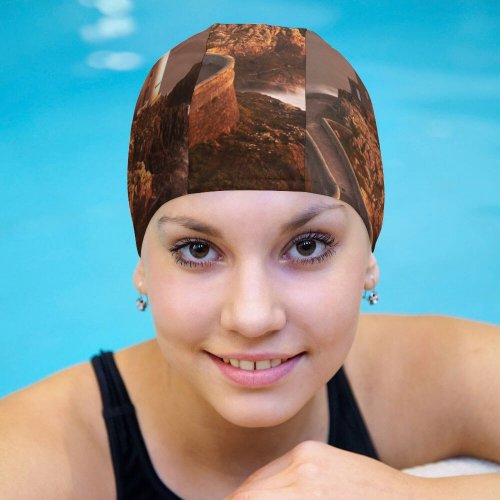 yanfind Swimming Cap Lighthouse Sunset Seascape  Dusk Elastic,suitable for long and short hair