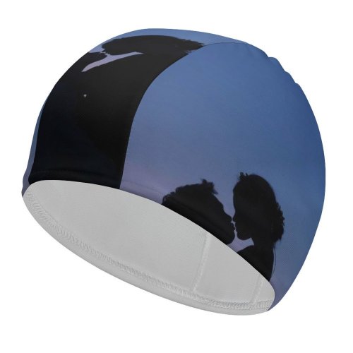yanfind Swimming Cap Love Couple Silhouette First Kiss Romantic Sunset Elastic,suitable for long and short hair