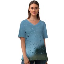 yanfind V Neck T-shirt for Women Thunderstorm Storm Rain Patterns Abstrakt Cool Wet Window Glass Sparkles Abstract Rainy Summer Top  Short Sleeve Casual Loose