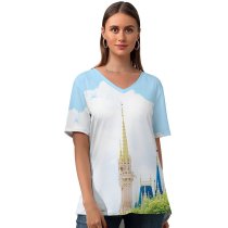 yanfind V Neck T-shirt for Women Castle Buena Kids Fun Sky Wallpapers Lake Architecture Happy Gold Youth Summer Top  Short Sleeve Casual Loose