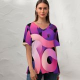 yanfind V Neck T-shirt for Women Abstract Air Light Summer Top  Short Sleeve Casual Loose