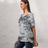 yanfind V Neck T-shirt for Women Cliff Glaslyn Fog Mist Alps Snow Wallpapers Lake Mountain Outdoors Rock Summer Top  Short Sleeve Casual Loose