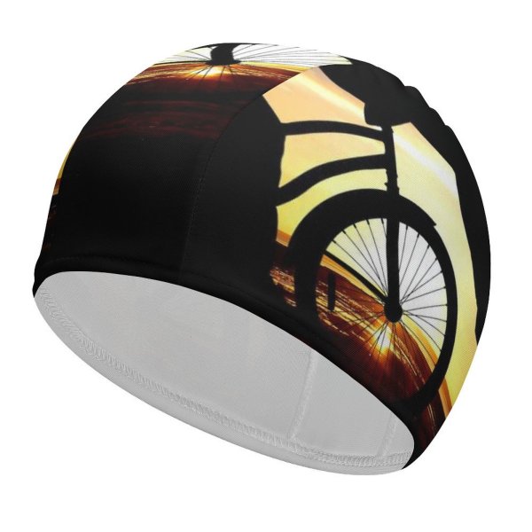 yanfind Swimming Cap Love Couple Sunset Romantic Kiss Bicycle Silhouette Dusk Evening Elastic,suitable for long and short hair