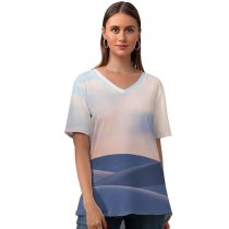 yanfind V Neck T-shirt for Women Sand Dunes Desert Landscape Evening Windows X Microsoft  Summer Top  Short Sleeve Casual Loose