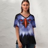 yanfind V Neck T-shirt for Women Black Dark Eagle Bird Prey Raptors Eyes Summer Top  Short Sleeve Casual Loose