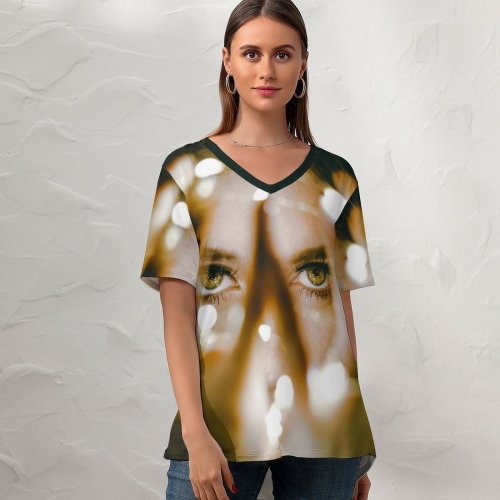 yanfind V Neck T-shirt for Women Eye Modeling California Wallpapers Tight Supernatural Mystical Dark Warm Magic Pictures Summer Top  Short Sleeve Casual Loose
