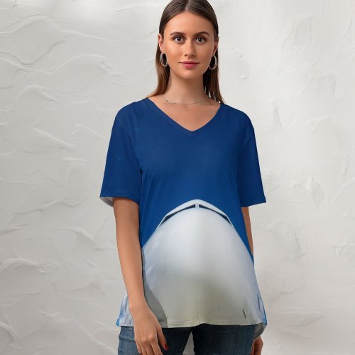 yanfind V Neck T-shirt for Women Flora Airship Sky Grass Wallpapers Plant Outdoors Free Aircraft Pictures Transportation Summer Top  Short Sleeve Casual Loose