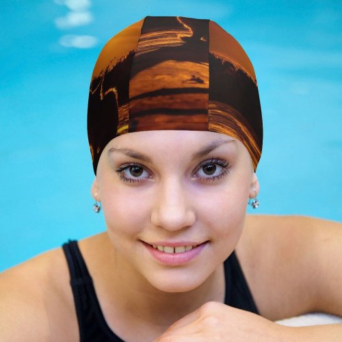 yanfind Swimming Cap Elena Dudina Cat Silhouette Sunset Sky Tree Branches Elastic,suitable for long and short hair