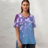 yanfind V Neck T-shirt for Women Tomislav Jakupec Abstract Lights Bokeh Circles Blur Purple Summer Top  Short Sleeve Casual Loose
