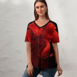 yanfind V Neck T-shirt for Women Black Dark Fish Underwater Summer Top  Short Sleeve Casual Loose