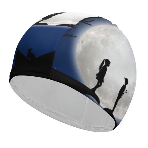 yanfind Swimming Cap Love  Couple Heart Bicycle Tree Cat  Silhouette Elastic,suitable for long and short hair