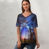 yanfind V Neck T-shirt for Women Thiago Garcia Fantasy Surreal Dream Alone Doorway Spectrum Portal Summer Top  Short Sleeve Casual Loose