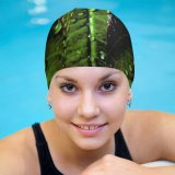 yanfind Swimming Cap Dark Leaves Drops Dew Closeup Macro   Greenery Elastic,suitable for long and short hair